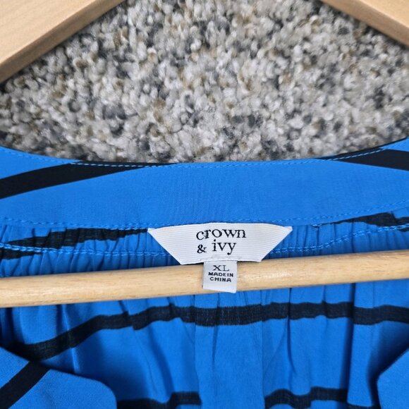 Chaps‎ Top Womens Medium Peasant Blouse Blue Polka Dot Scoop Neck Casual - Picture 6 of 7